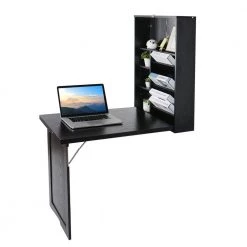24 in. Black Retangular Wood Computer Desk with 2-Adjustable Shelves by Siavonce