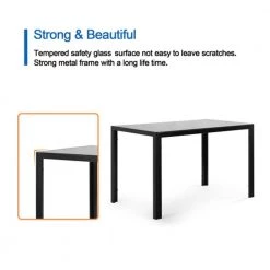 Suitable For Small Apartment Light Luxury Nordic Style Glass Table Top Dining Table Plus Four Black PU Chairs by Siavonce -OS Home Sales Shop black siavonce kitchen dining tables dm y w442s00001 1f 1000