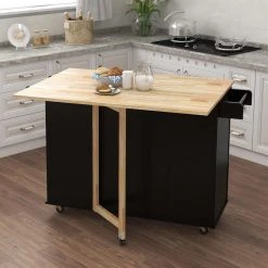 Black Kitchen Island with Spice Rack Towel Rack and Extensible Solid Wood Table-Top by Siavonce -OS Home Sales Shop black siavonce kitchen islands dj y w282s00030 1f 1000