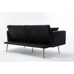63.7 in. Square Arm Velvet Accent Sofa Straight Loveseat Sofa with Rose Gold Metal Feet Black by Siavonce -OS Home Sales Shop black siavonce sofas couches cm y w39537171 1d 1000