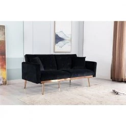 63.7 in. Square Arm Velvet Accent Sofa Straight Loveseat Sofa with Rose Gold Metal Feet Black by Siavonce -OS Home Sales Shop black siavonce sofas couches cm y w39537171 31 1000