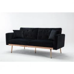 63.7 in. Square Arm Velvet Accent Sofa Straight Loveseat Sofa with Rose Gold Metal Feet Black by Siavonce -OS Home Sales Shop black siavonce sofas couches cm y w39537171 40 1000