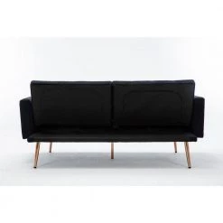 63.7 in. Square Arm Velvet Accent Sofa Straight Loveseat Sofa with Rose Gold Metal Feet Black by Siavonce -OS Home Sales Shop black siavonce sofas couches cm y w39537171 66 1000