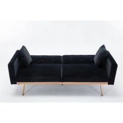 63.7 in. Square Arm Velvet Accent Sofa Straight Loveseat Sofa with Rose Gold Metal Feet Black by Siavonce -OS Home Sales Shop black siavonce sofas couches cm y w39537171 77 1000