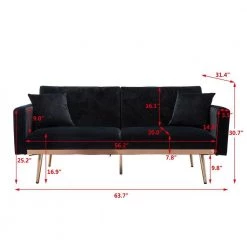 63.7 in. Square Arm Velvet Accent Sofa Straight Loveseat Sofa with Rose Gold Metal Feet Black by Siavonce -OS Home Sales Shop black siavonce sofas couches cm y w39537171 c3 1000
