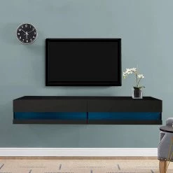 16.5 in Width Black Wall-Mounted Modern TV Cabinet with 20 Colors of LED Lights Fits TV's up to 80 in by Siavonce -OS Home Sales Shop black siavonce tv stands jf y w33128748 31 1000