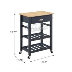 Farmhouse Blue Painted Kitchen Cart with Drawer and Wood Top by OS Home and Office Furniture -OS Home Sales Shop blue os home and office furniture bar carts hmpnw 70 4f 1000