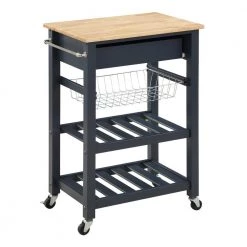 Farmhouse Blue Painted Kitchen Cart with Drawer and Wood Top by OS Home and Office Furniture -OS Home Sales Shop blue os home and office furniture bar carts hmpnw 70 66 1000