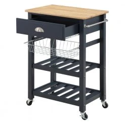 Farmhouse Blue Painted Kitchen Cart with Drawer and Wood Top by OS Home and Office Furniture -OS Home Sales Shop blue os home and office furniture bar carts hmpnw 70 77 1000