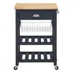 Farmhouse Blue Painted Kitchen Cart with Drawer and Wood Top by OS Home and Office Furniture -OS Home Sales Shop blue os home and office furniture bar carts hmpnw 70 fa 1000