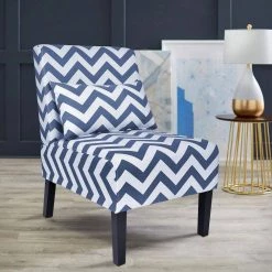 Blue Stripe Foam Ergonomical Upholstered Side Chair with Lumbar Pillow by Siavonce -OS Home Sales Shop blue siavonce accent chairs ly fx31 bl 1d 1000