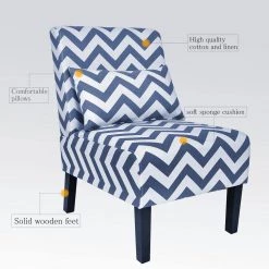 Blue Stripe Foam Ergonomical Upholstered Side Chair with Lumbar Pillow by Siavonce -OS Home Sales Shop blue siavonce accent chairs ly fx31 bl 1f 1000