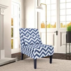 Blue Stripe Foam Ergonomical Upholstered Side Chair with Lumbar Pillow by Siavonce -OS Home Sales Shop blue siavonce accent chairs ly fx31 bl 31 1000