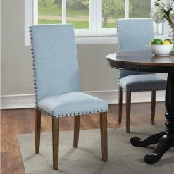 Blue Upholstered Linen Dining Chairs with Copper Nails (Set of 2) by Siavonce -OS Home Sales Shop blue siavonce dining chairs dj y wf199451aac 31 1000