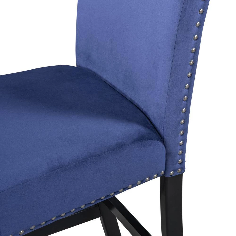 Blue Plus Black Legs Wooden Counter Height Upholstered Dining Chairs for Small Places 4-Pieces by Siavonce 7 Blue Plus Black Legs Wooden Counter Height Upholstered Dining Chairs for Small Places 4-Pieces by Siavonce - Image 5