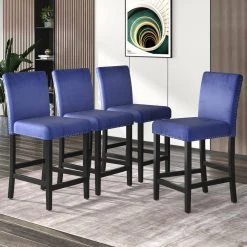 Blue Plus Black Legs Wooden Counter Height Upholstered Dining Chairs for Small Places 4-Pieces by Siavonce 17 Blue Plus Black Legs Wooden Counter Height Upholstered Dining Chairs for Small Places 4-Pieces by Siavonce -OS Home Sales Shop blue siavonce dining chairs dj zc wf282311aap 31 1000