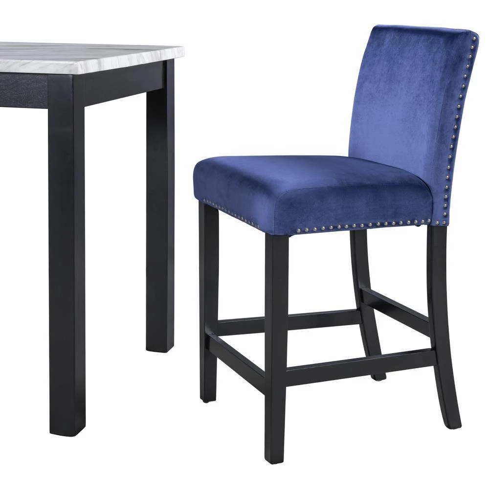 Blue Plus Black Legs Wooden Counter Height Upholstered Dining Chairs for Small Places 4-Pieces by Siavonce 8 Blue Plus Black Legs Wooden Counter Height Upholstered Dining Chairs for Small Places 4-Pieces by Siavonce - Image 6