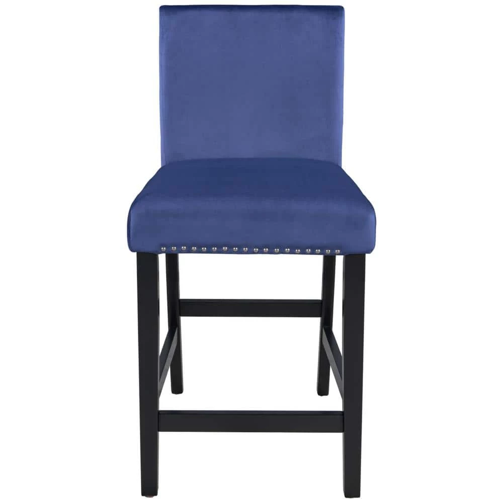 Blue Plus Black Legs Wooden Counter Height Upholstered Dining Chairs for Small Places 4-Pieces by Siavonce 3 Blue Plus Black Legs Wooden Counter Height Upholstered Dining Chairs for Small Places 4-Pieces by Siavonce