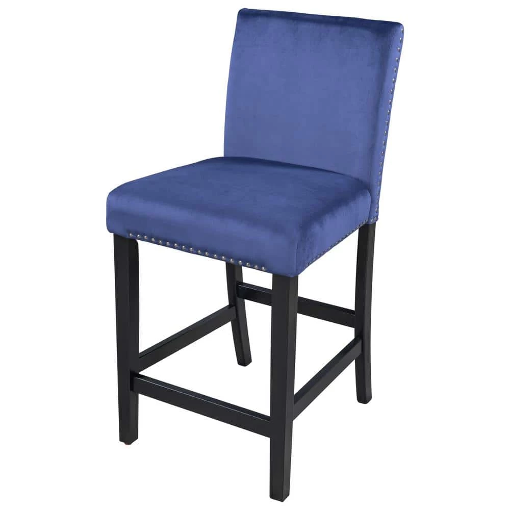 Blue Plus Black Legs Wooden Counter Height Upholstered Dining Chairs for Small Places 4-Pieces by Siavonce 4 Blue Plus Black Legs Wooden Counter Height Upholstered Dining Chairs for Small Places 4-Pieces by Siavonce - Image 2
