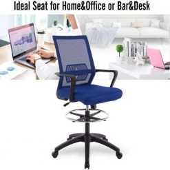 22.5 in. Width Standard Blue Breathable Mesh Backrest Drafting Chair with Adjustable Height by Siavonce -OS Home Sales Shop blue siavonce drafting chairs ly yx fx050 bl 1f 1000