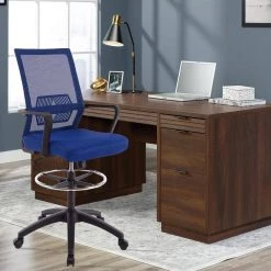 22.5 in. Width Standard Blue Breathable Mesh Backrest Drafting Chair with Adjustable Height by Siavonce -OS Home Sales Shop blue siavonce drafting chairs ly yx fx050 bl 31 1000