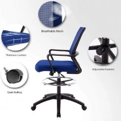 22.5 in. Width Standard Blue Breathable Mesh Backrest Drafting Chair with Adjustable Height by Siavonce -OS Home Sales Shop blue siavonce drafting chairs ly yx fx050 bl 4f 1000