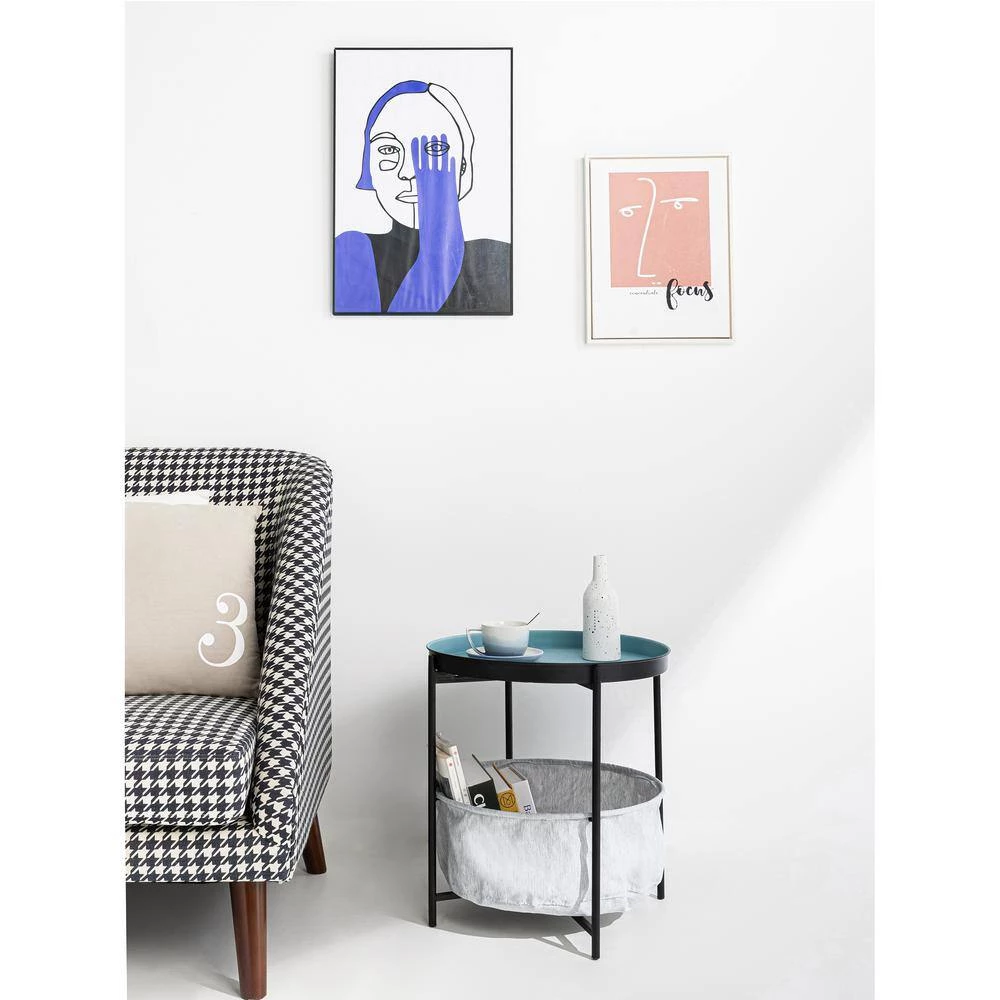 MX 18.2 in. Blue Round Metal Top End Table with Fabric Storage Basket by Siavonce 10 MX 18.2 in. Blue Round Metal Top End Table with Fabric Storage Basket by Siavonce - Image 8