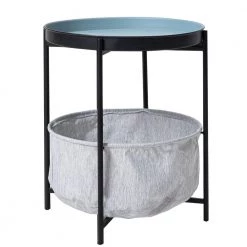MX 18.2 in. Blue Round Metal Top End Table with Fabric Storage Basket by Siavonce