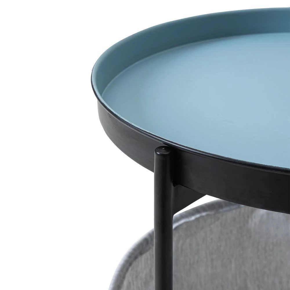 MX 18.2 in. Blue Round Metal Top End Table with Fabric Storage Basket by Siavonce 4 MX 18.2 in. Blue Round Metal Top End Table with Fabric Storage Basket by Siavonce - Image 2