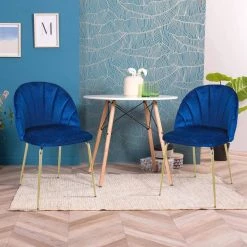 Modern Blue Velvet Cushion Iron Tube Golden Leg Dining Chair Suitable For Multi-Scene Applications (2-Piece Set) by Siavonce -OS Home Sales Shop blue siavonce guest office chairs bs y w23404128 1f 1000