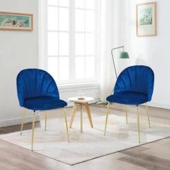 Modern Blue Velvet Cushion Iron Tube Golden Leg Dining Chair Suitable For Multi-Scene Applications (2-Piece Set) by Siavonce -OS Home Sales Shop blue siavonce guest office chairs bs y w23404128 31 1000