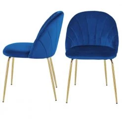 Modern Blue Velvet Cushion Iron Tube Golden Leg Dining Chair Suitable For Multi-Scene Applications (2-Piece Set) by Siavonce