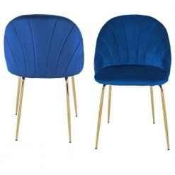 Modern Blue Velvet Cushion Iron Tube Golden Leg Dining Chair Suitable For Multi-Scene Applications (2-Piece Set) by Siavonce -OS Home Sales Shop blue siavonce guest office chairs bs y w23404128 66 1000