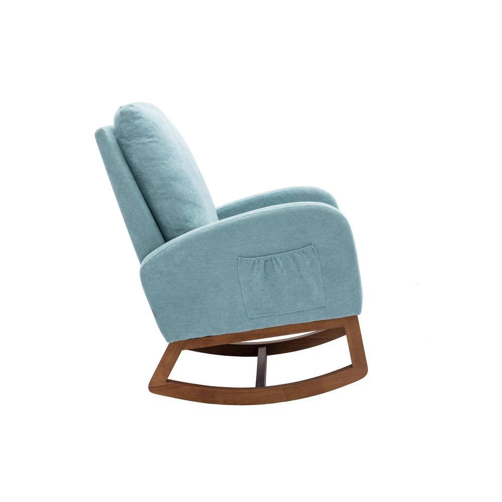 Blue Upholstery Comfortable Rocking Chair Living Room Chair with Wood Leg Material by Siavonce 7 Blue Upholstery Comfortable Rocking Chair Living Room Chair with Wood Leg Material by Siavonce - Image 5