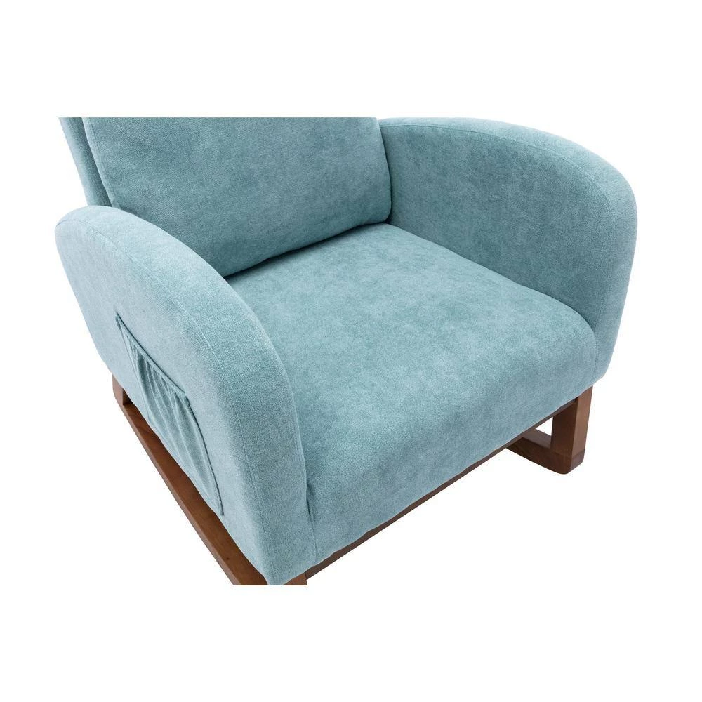 Blue Upholstery Comfortable Rocking Chair Living Room Chair with Wood Leg Material by Siavonce 6 Blue Upholstery Comfortable Rocking Chair Living Room Chair with Wood Leg Material by Siavonce - Image 4