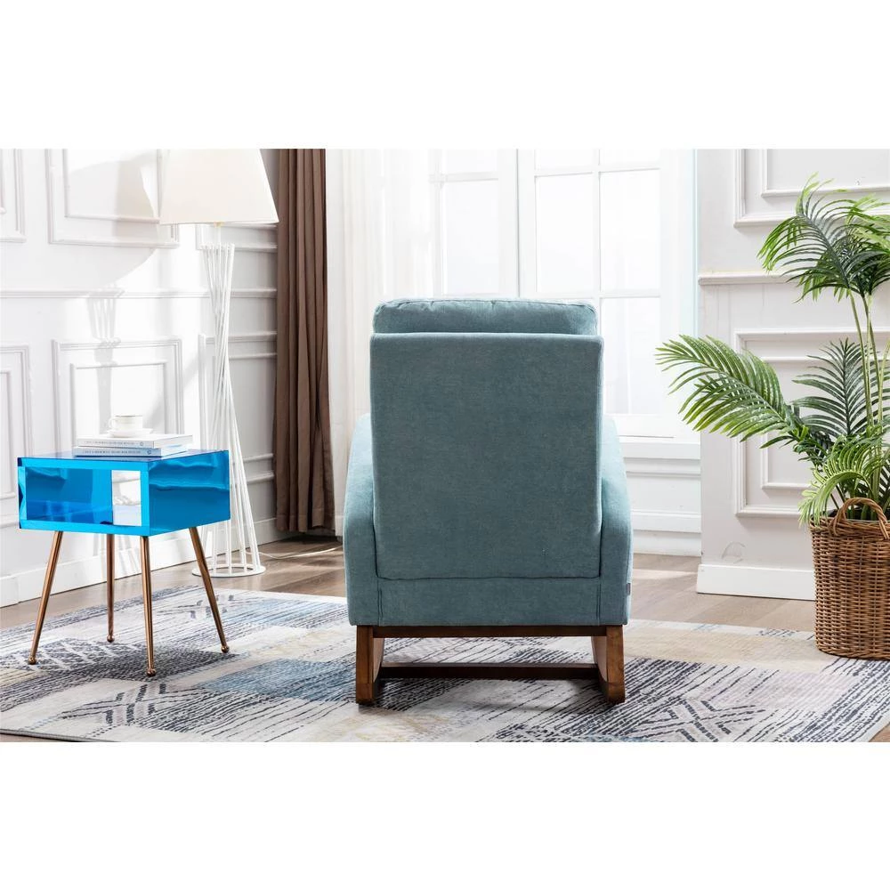Blue Upholstery Comfortable Rocking Chair Living Room Chair with Wood Leg Material by Siavonce 10 Blue Upholstery Comfortable Rocking Chair Living Room Chair with Wood Leg Material by Siavonce - Image 8
