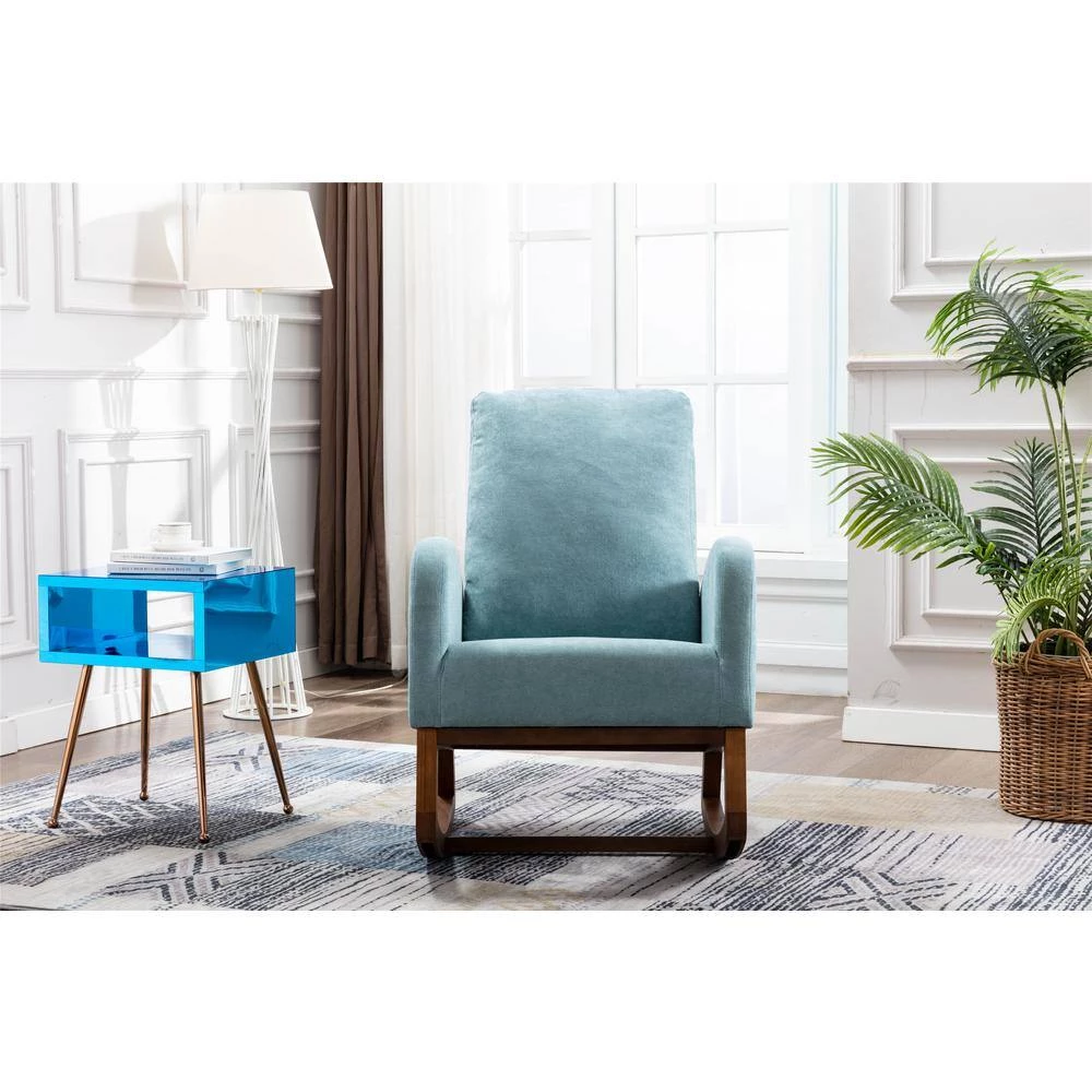 Blue Upholstery Comfortable Rocking Chair Living Room Chair with Wood Leg Material by Siavonce 4 Blue Upholstery Comfortable Rocking Chair Living Room Chair with Wood Leg Material by Siavonce - Image 2