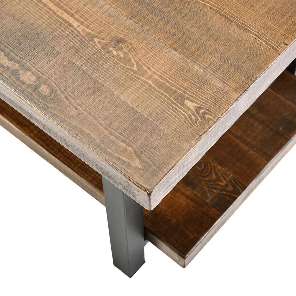 42 .1 in. Brown Rustic Natural Rectangle Wood Coffee Table with Storage Shelf by Siavonce 9 42 .1 in. Brown Rustic Natural Rectangle Wood Coffee Table with Storage Shelf by Siavonce - Image 7