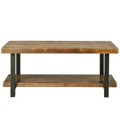 42 .1 in. Brown Rustic Natural Rectangle Wood Coffee Table with Storage Shelf by Siavonce