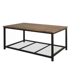 42 in. Large Rustic Brown Wood Rectangle Coffee Table with Mesh Shelf Storage And Steel Frame by Siavonce -OS Home Sales Shop brown black siavonce coffee tables xyd y tmyl d012 40 1000