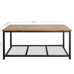 42 in. Large Rustic Brown Wood Rectangle Coffee Table with Mesh Shelf Storage And Steel Frame by Siavonce -OS Home Sales Shop brown black siavonce coffee tables xyd y tmyl d012 c3 1000