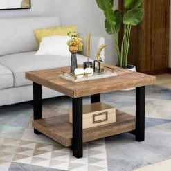 26 .4 in. Brown Rustic Natural Square Wood Coffee Table with Storage Shelf for Living Room by Siavonce -OS Home Sales Shop brown natural siavonce coffee tables t y wf192553aad 31 1000