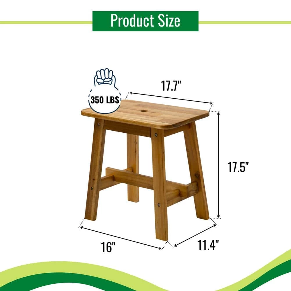 17.5 in. Natural Brown Acacia Wood Stool Rectangle Top Chairs For End Tables Sofas Living Room Sub-Stool by Siavonce 5 17.5 in. Natural Brown Acacia Wood Stool Rectangle Top Chairs For End Tables Sofas Living Room Sub-Stool by Siavonce - Image 3