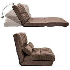 Double Chaise Lounge Sofa Floor Couch and Sofa with Two Pillows (Brown) by Siavonce -OS Home Sales Shop brown siavonce chaise lounges dj zc pp036317daa 1f 1000