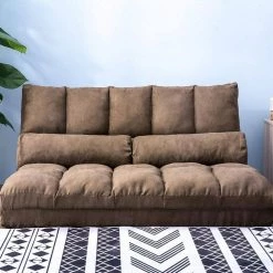 Double Chaise Lounge Sofa Floor Couch and Sofa with Two Pillows (Brown) by Siavonce -OS Home Sales Shop brown siavonce chaise lounges dj zc pp036317daa 31 1000
