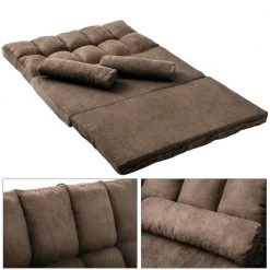 Double Chaise Lounge Sofa Floor Couch and Sofa with Two Pillows (Brown) by Siavonce -OS Home Sales Shop brown siavonce chaise lounges dj zc pp036317daa 4f 1000