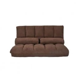 Double Chaise Lounge Sofa Floor Couch and Sofa with Two Pillows (Brown) by Siavonce