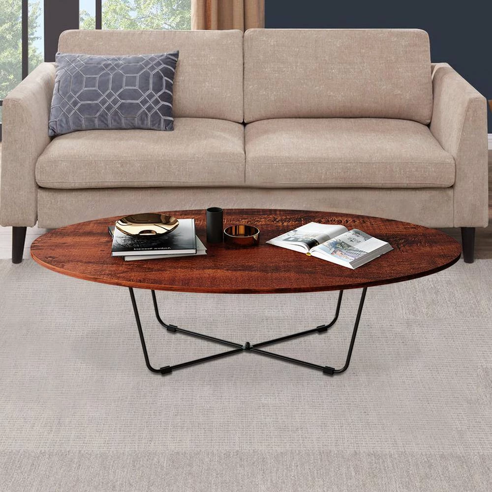 43 in.W Brown 12.8 in.H Oval Sandalwood Coffee Table with X-Shaped Iron Feet by Siavonce 7 43 in.W Brown 12.8 in.H Oval Sandalwood Coffee Table with X-Shaped Iron Feet by Siavonce - Image 5
