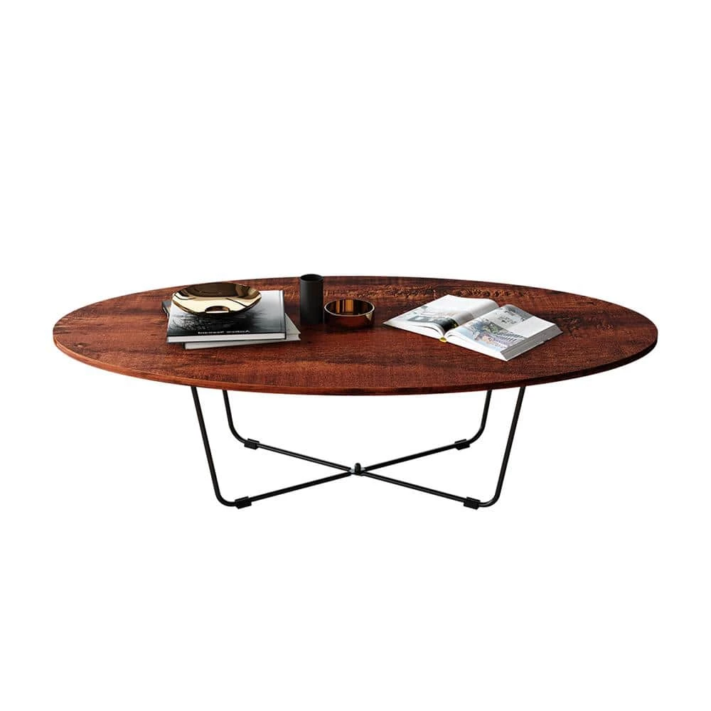 43 in.W Brown 12.8 in.H Oval Sandalwood Coffee Table with X-Shaped Iron Feet by Siavonce 3 43 in.W Brown 12.8 in.H Oval Sandalwood Coffee Table with X-Shaped Iron Feet by Siavonce