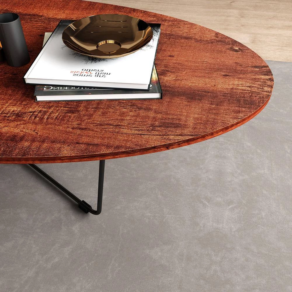 43 in.W Brown 12.8 in.H Oval Sandalwood Coffee Table with X-Shaped Iron Feet by Siavonce 4 43 in.W Brown 12.8 in.H Oval Sandalwood Coffee Table with X-Shaped Iron Feet by Siavonce - Image 2